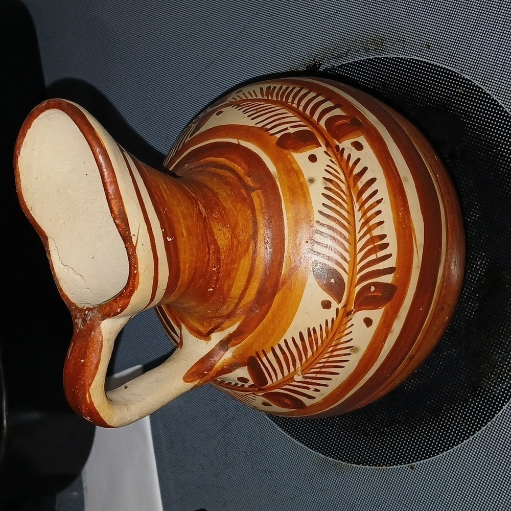 Old Hand made folk art Mexican Pottery Pitcher